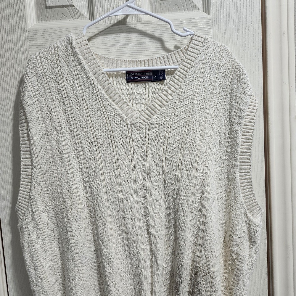 Roundtree & Yorke Sweater Vest XL Cream Cable Knit Textured V Neck Pullover - Picture 5 of 10